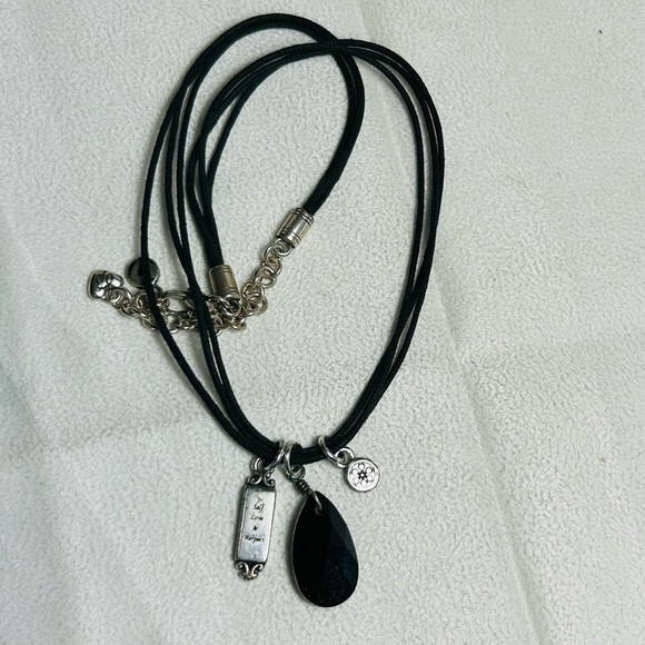 Brighton Blessings Cross Necklace 3 Pendants Crystal Black Cord Silver Plated - Picture 2 of 11